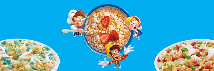 Three bowls of Rice Krispies cereal